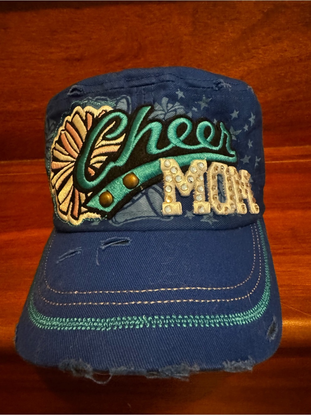 Cheer Mom Embroidered distressed Blue Baseball Cap